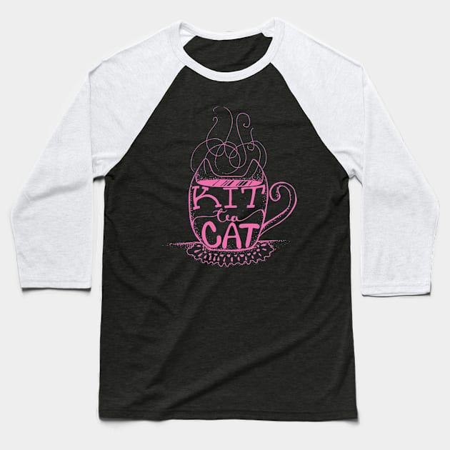 Kitty Cat - Tea Lover Lettering Art - Visual Pun - Mug - Light Pink Line Art Baseball T-Shirt by AnanasArt